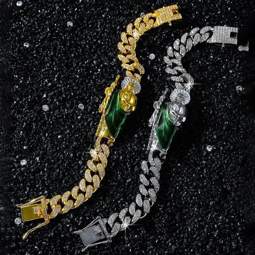 New hip-hop trendy men's style diamond-encrusted chain religious St. Jude accessory personalized patchwork St. Jude bracelet