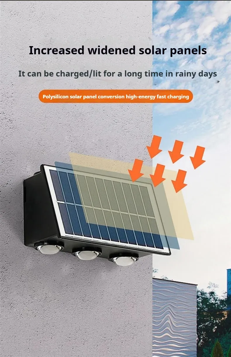 Outdoor Solar LED Wall Lamps Up-and-down Luminous Waterproof RGB Garden Passageway Street Courtyard Lighting