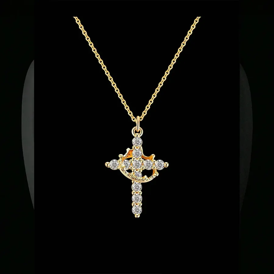 Simple Crown Cross Pendant Choker Necklace for Women Men Girls Party Trendy Exguisite Jewelry for Black Friday Christmas Gift