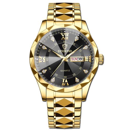 Business waterproof luminous dual calendar men's quartz watch with diamond-shaped pointed top