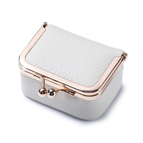 Compact Clasp Bag with Genuine Leather