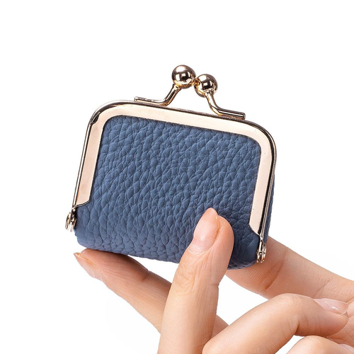 Compact Clasp Bag with Genuine Leather