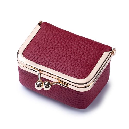 Compact Clasp Bag with Genuine Leather