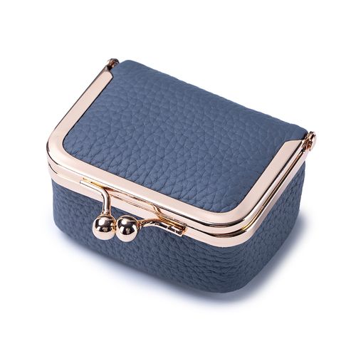 Compact Clasp Bag with Genuine Leather