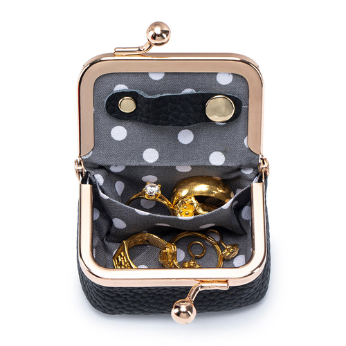 Compact Clasp Bag with Genuine Leather