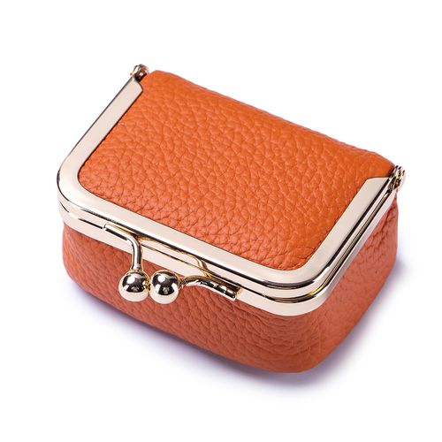Compact Clasp Bag with Genuine Leather