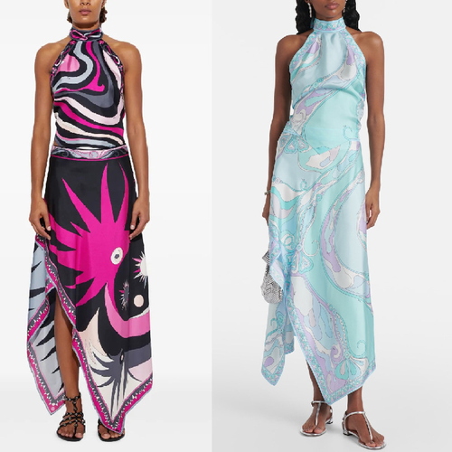 Middle East New Style Printed Satin Halter Neck Backless Top Irregular Skirt Two-piece Set