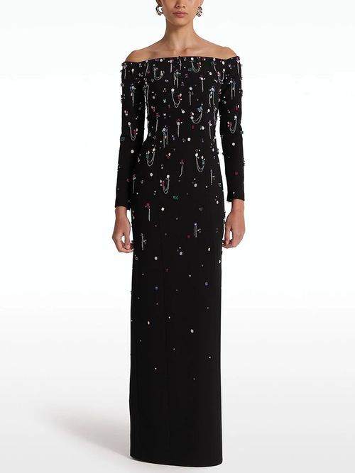 Spot 2025 new European and American star dress long skirt one-shoulder heavy beaded diamond long dress