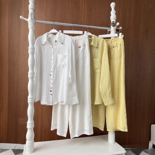 French Relaxed Ramie Suit  Colorful Button Shirt Pants Series
