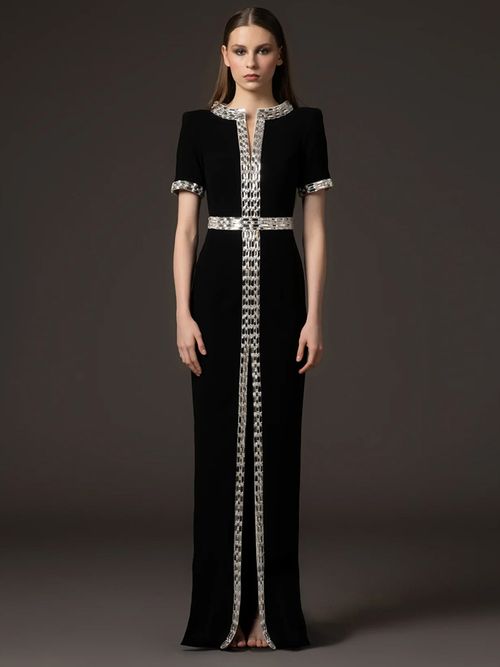 Quality spot long dress evening dress 2025 new star series heavy beaded diamond short sleeve long dress