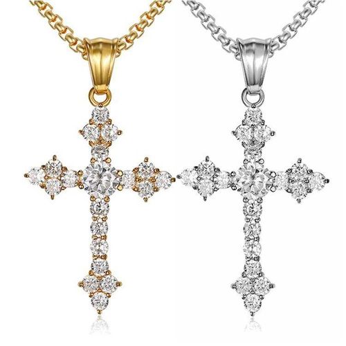 Three Silver Gold Plated Cross Pendant Stainless Steel Necklace Design Religious Luxury Jewelry
