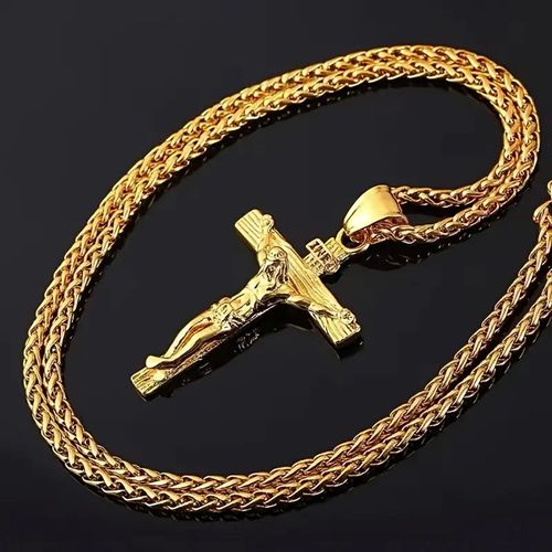 Vintage Jesus Cross Gold Necklace