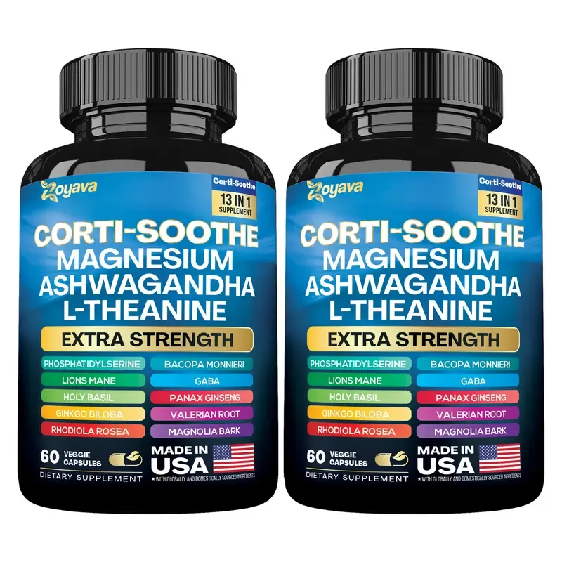 Zoyava Corti-Soothe Supplement, All-in-One Cortisol Supplement with Magnesium, Ashwagandha, L-Theanine & 10+ Extra Strength Ingredients, 60 Capsules, MADE IN USA