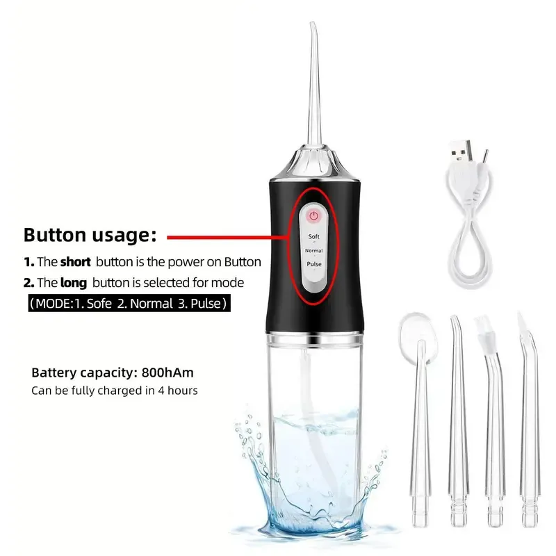 Electric Water Flosser Oral Irrigator, Portable Dental Care Device, Effective Plaque Removal, Easy to Use, Ideal for Home & Travel, Water Flosser Cordless