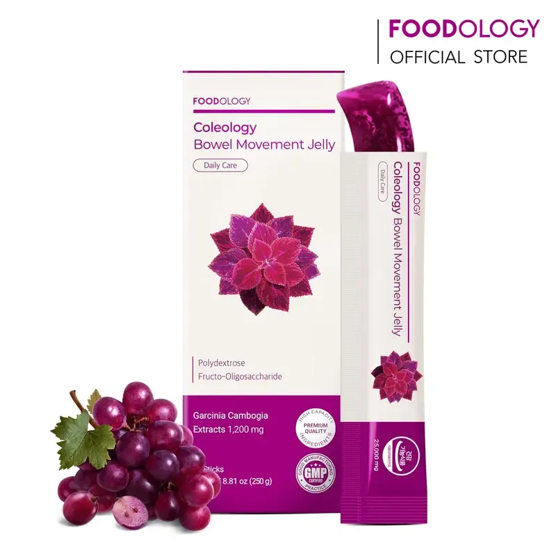 FOODOLOGY  Coleology Bowel Movement Jelly, Gut Comfort Relieves Bloating and Supports more Comfortable Grape-Flavored Jelly Sticks,Fiber Supplement , Garcinia Cambogia, Collagen, Chia Seeds 1 Pack of 10