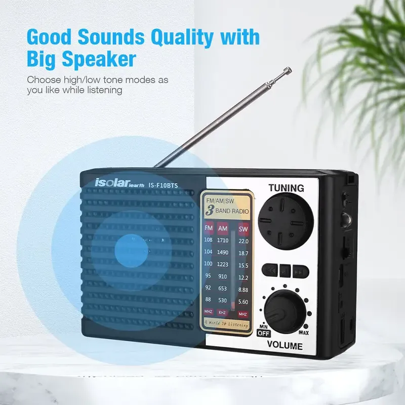 Portable Solar Radio AM FM SW Radio with Loud Speaker, Digital Speaker with Strong Reception, LED Lights, USB Charging, Detachable Battery Compact Emergency Radio for Indoor, Outdoor, Travel, Storms