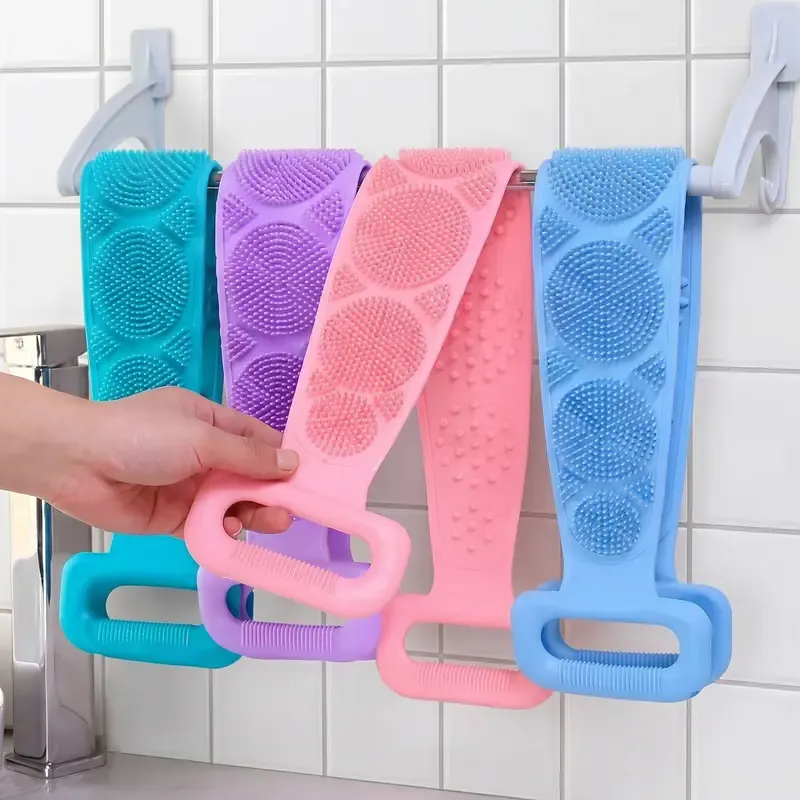 Double-Sided Silicone Back Scrubber, Exfoliating Body Brush Strap, Gentle Bathing Accessory for All Skin Types, Body Brush for Showering, Flexible Silicone Body Brushes,back to school