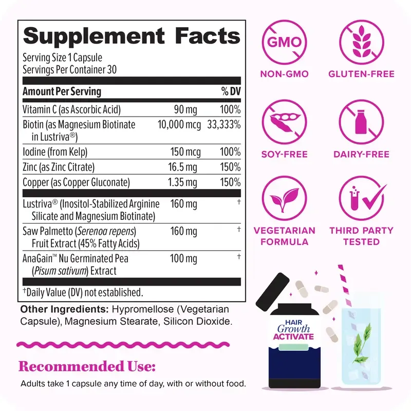 Vitauthority Hair Growth Activate Capsules - 30 Count, Clinically Studied Ingredients for Thicker Fuller Hair in 3 Weeks, Once Daily Formula