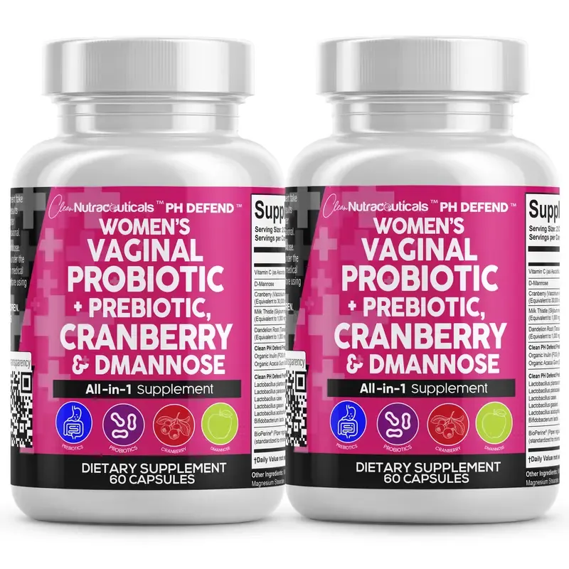 2-bottle set  Clean Nutraceuticals Vaginal Probiotics For Women + Prebiotics, Cranberry, Dmannose & More for Women's Healthy Odor and Tract Support Capsules – PH Defend