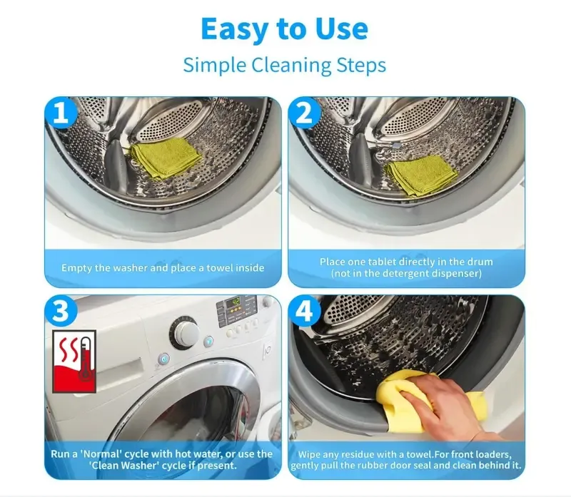 Powerful Cleaning Tablets for Washing Machines, 12-Pack Universal Fit Cleaning Supplies, Easy to Use for HE Top-Load & Front-Load Washers, Runs in Any Cycle, Removes Grime Build-Up, Septic-Safe Household Mother's Day Gift, Deep Cleans