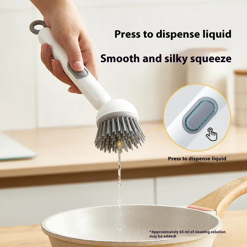 6-in-1 ABS Dish Brush with Soap Detergent Dispenser, Adjustable Angle, Rotatable Scrub Function, Wall Mount - Includes Scouring Pad, Ideal for Sink, Pots, Pans Kitchen Cleaning