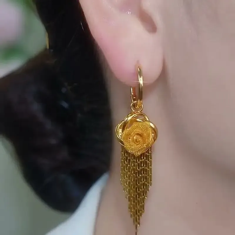 LisiZen Rose Tassel Earrings 14K Gold Plated Long Drop Earrings French Style Floral Earrings Sparkling Chain Jewelry, Elegant Statement Earrings for Women DZEH4279 Chic