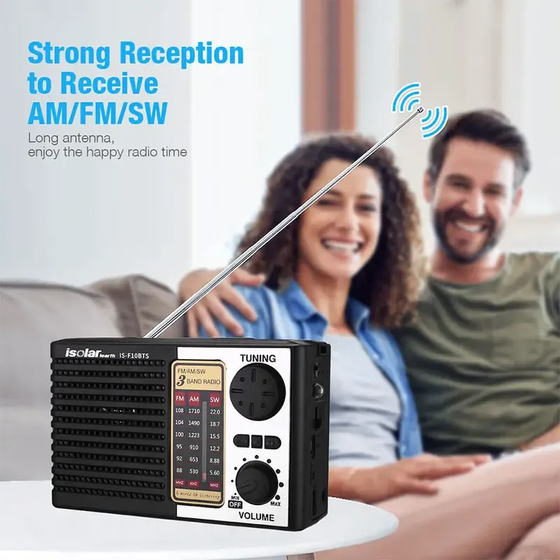 Portable Solar Radio AM FM SW Radio with Loud Speaker, Digital Speaker with Strong Reception, LED Lights, USB Charging, Detachable Battery Compact Emergency Radio for Indoor, Outdoor, Travel, Storms