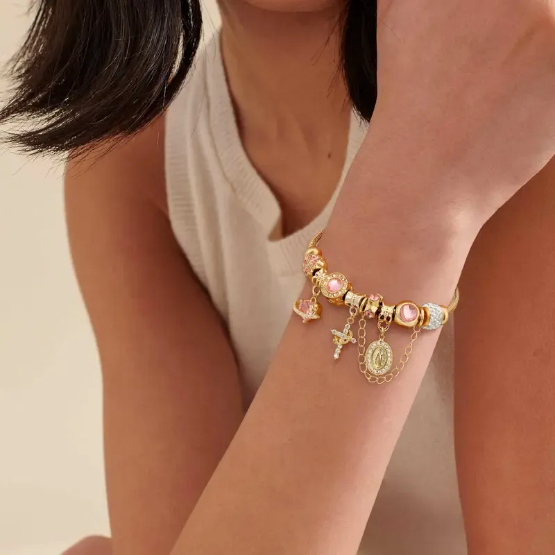 Tewiky Aurora Snake Chain Bracelet for Women, Dainty Tone Gold Detachable Multi-Charm Bracelet, Customizable DIY Mix and Match Stackable Wrist Jewelry, Trendy Daily Accessory, Perfect Gift for Mother's Day & Summer Occasions
