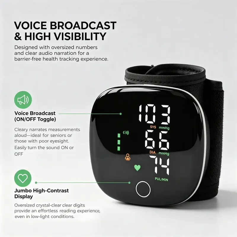 Wrist Blood Pressure Monitor with Voice Readout - Cuff BP Monitor, 99x2 Reading Memory, Large LED Display, Carrying Case for Family Healthcare, Perfect Health Gift for Parents & Dad