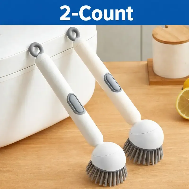 6-in-1 ABS Dish Brush with Soap Detergent Dispenser, Adjustable Angle, Rotatable Scrub Function, Wall Mount - Includes Scouring Pad, Ideal for Sink, Pots, Pans Kitchen Cleaning