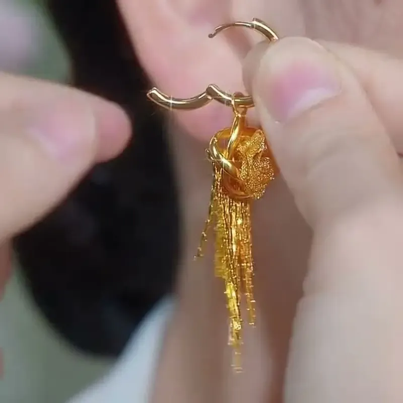 LisiZen Rose Tassel Earrings 14K Gold Plated Long Drop Earrings French Style Floral Earrings Sparkling Chain Jewelry, Elegant Statement Earrings for Women DZEH4279 Chic