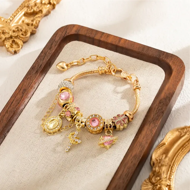Tewiky Aurora Snake Chain Bracelet for Women, Dainty Tone Gold Detachable Multi-Charm Bracelet, Customizable DIY Mix and Match Stackable Wrist Jewelry, Trendy Daily Accessory, Perfect Gift for Mother's Day & Summer Occasions