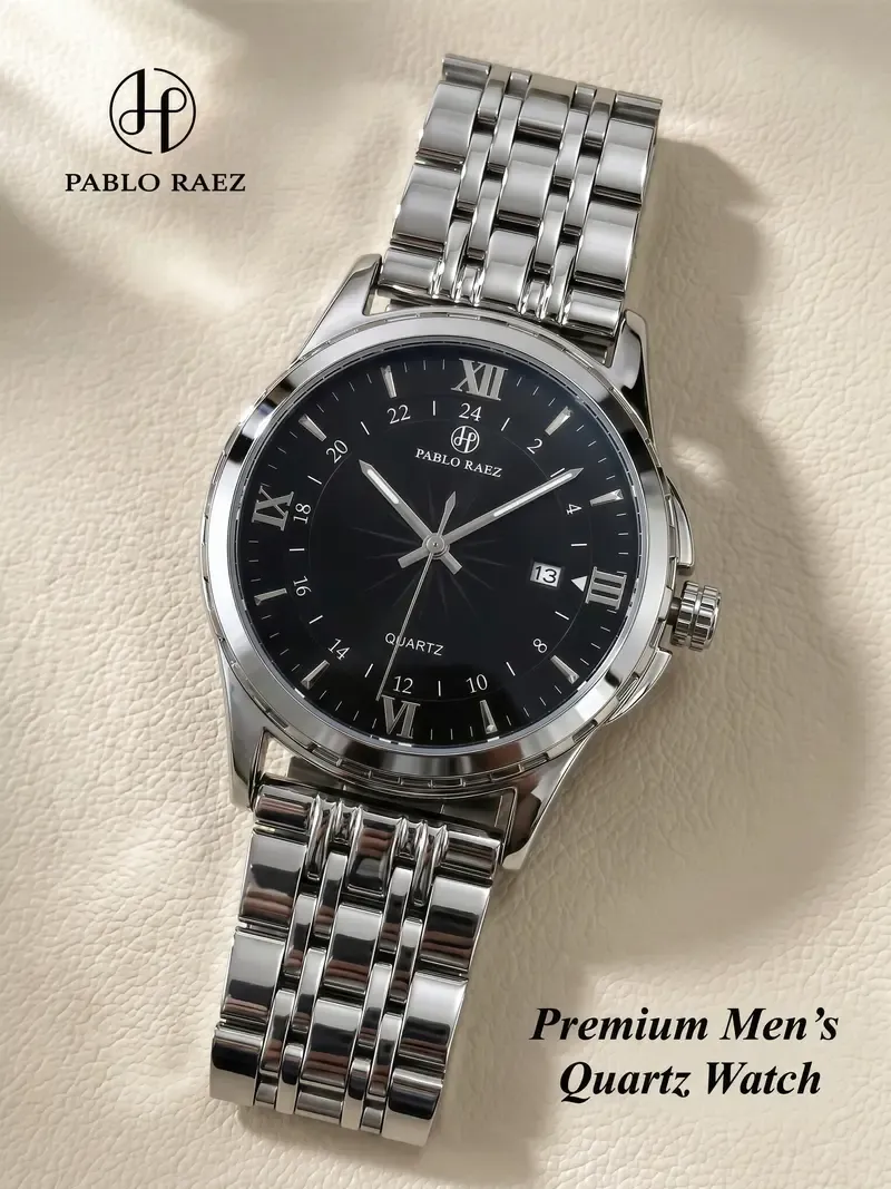 Men's Business Fashion Round Dial Analog Steel Quartz Watch, Fashion Watch for Party, Trendy All-match & Exquisite Watch with Box, Luminous Waterproof Watch