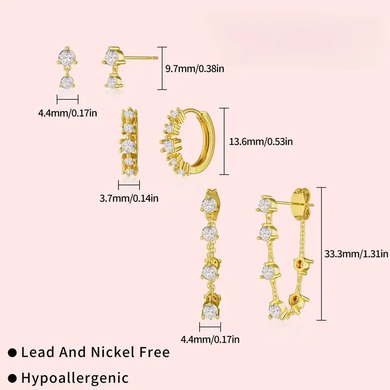 Dearmay 4 Pcs Gold Earrings for Women Earring Stacks Summervibes Cubic Zirconia Hypoallergenic Cartilage Dainty Gold Hoop Earrings Sets Stud Earring Sets for Multiple Piercing Jewelry Best Gift For Mother' s Day