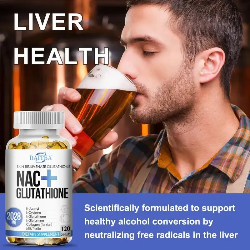 Daitea NAC + Glutathione Health Supplement, Supports Liver Health, Supports Skin Health,120 Capsules Vitamins Healthcare