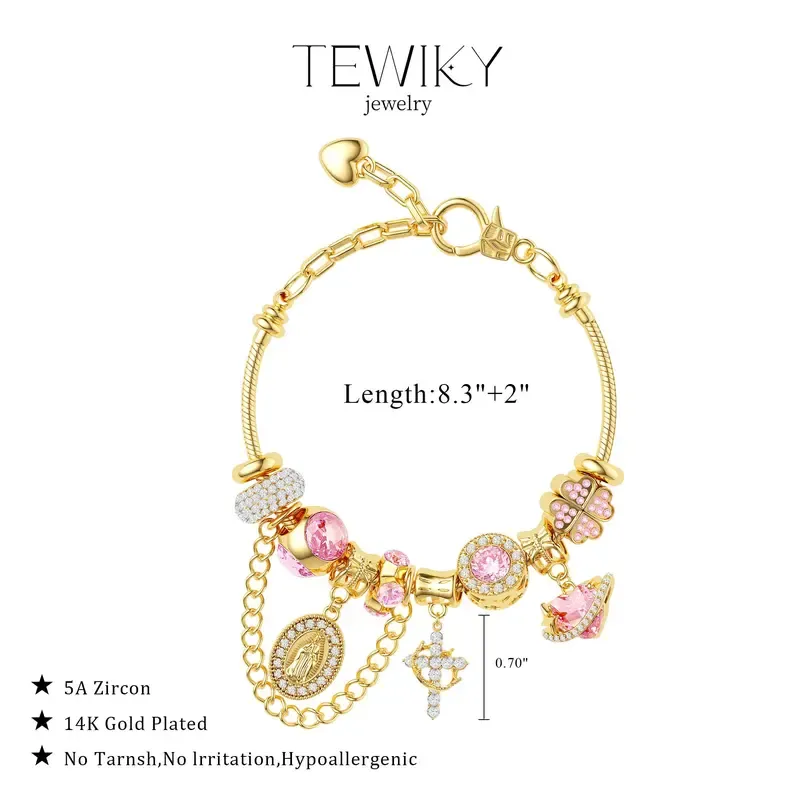 Tewiky Aurora Snake Chain Bracelet for Women, Dainty Tone Gold Detachable Multi-Charm Bracelet, Customizable DIY Mix and Match Stackable Wrist Jewelry, Trendy Daily Accessory, Perfect Gift for Mother's Day & Summer Occasions