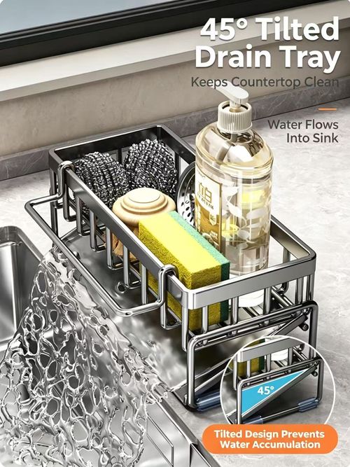 All-in-One Kitchen Sink Organizer: Drain Rack, Dishcloth Holder & Faucet Caddy — Space-Saving Storage Must-Have.