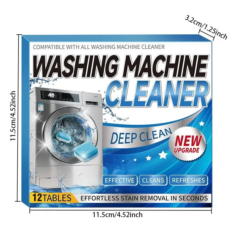 Powerful Cleaning Tablets for Washing Machines, 12-Pack Universal Fit Cleaning Supplies, Easy to Use for HE Top-Load & Front-Load Washers, Runs in Any Cycle, Removes Grime Build-Up, Septic-Safe Household Mother's Day Gift, Deep Cleans