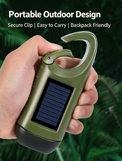 Hand-cranked flashlight, solar-powered rechargeable, super-bright emergency outdoor portable compact handheld lamp for home use.