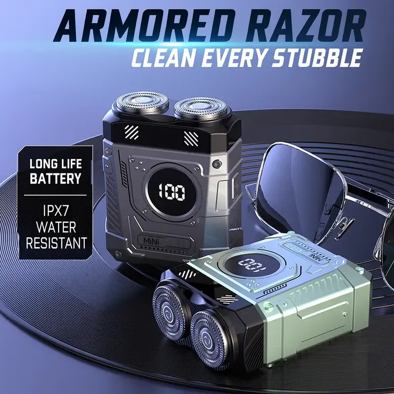 Mini Electric Shaver for Men Precision Magnetic Dual-Blade Razor with Upgraded Stainless Steel Blades USB-Rechargeable Ultra-Compact Pocket Shaver for Travel, Car, Office & Daily Grooming