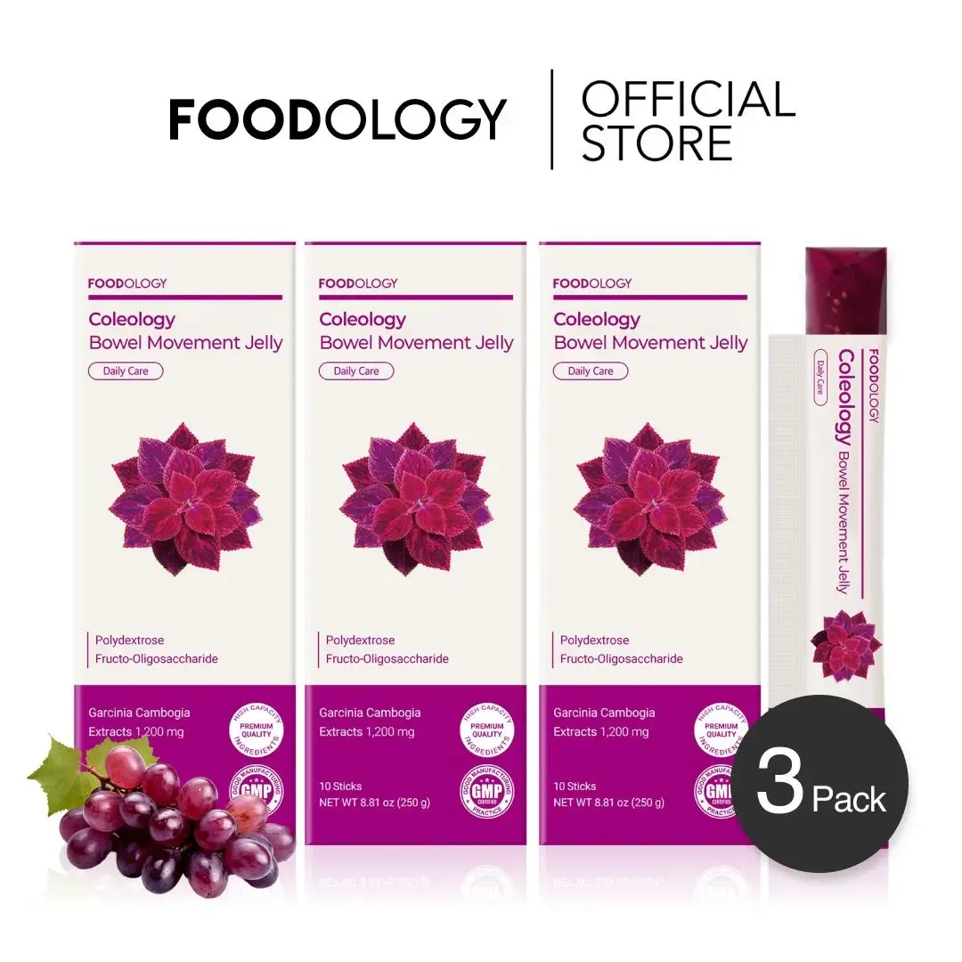 FOODOLOGY  Coleology Bowel Movement Jelly, Gut Comfort Relieves Bloating and Supports more Comfortable Grape-Flavored Jelly Sticks,Fiber Supplement , Garcinia Cambogia, Collagen, Chia Seeds 1 Pack of 10