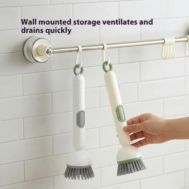 6-in-1 ABS Dish Brush with Soap Detergent Dispenser, Adjustable Angle, Rotatable Scrub Function, Wall Mount - Includes Scouring Pad, Ideal for Sink, Pots, Pans Kitchen Cleaning