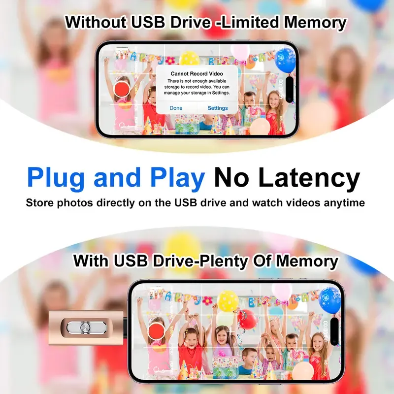 4 in 1 256GB Flash Drive, High-Speed USB 3.0 External Storage for iPhone Android PC Mac, OTG Flash Pen Drive with Free Type-C, High Speed USB Memory Stick iPhone Flash Drive for Photos Videos