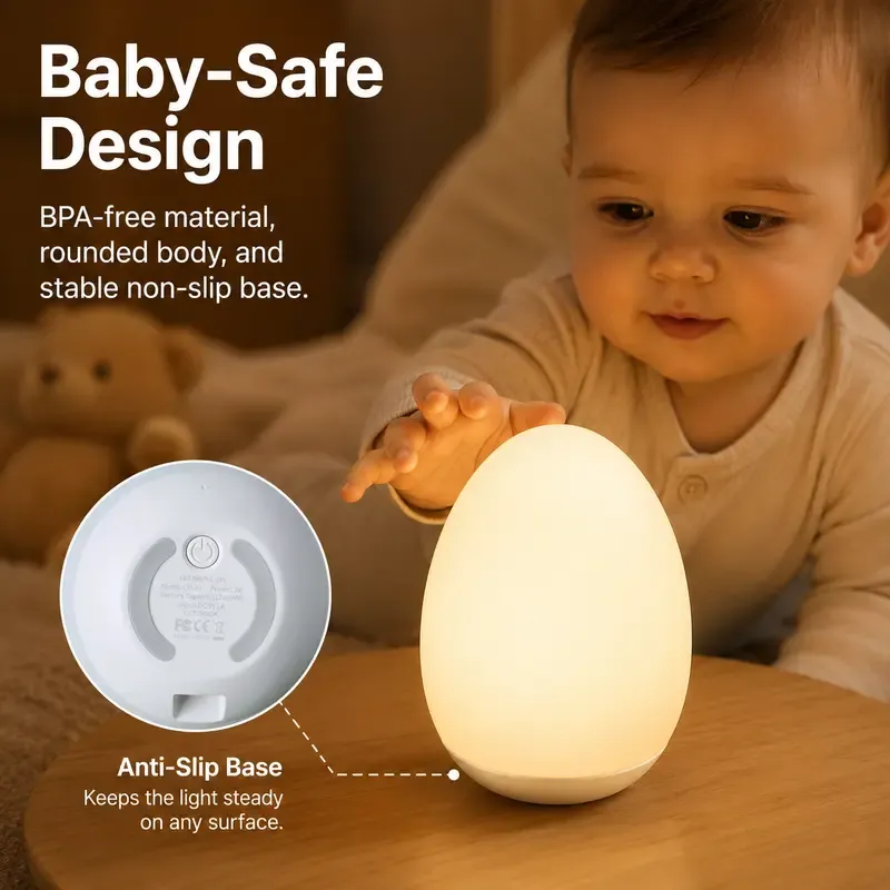 Kid's Night Light, Egg-Shaped Lamp, 7-Color RGB with Stepless Dimming, Rechargeable, Touch-Sensitive Switch – Baby Supplies, Home Decor, Mother's Day Special, Summer Ambiance, USB Rechargeable, Wireless Portable Lamp