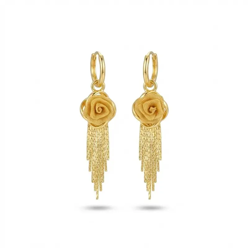 LisiZen Rose Tassel Earrings 14K Gold Plated Long Drop Earrings French Style Floral Earrings Sparkling Chain Jewelry, Elegant Statement Earrings for Women DZEH4279 Chic