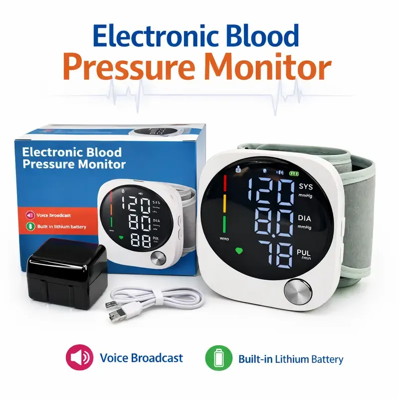 DealsForYouDays Rechargeable Wrist Blood Pressure with LED Touch Screen, Voice Broadcast & 99x2 Memory — Accurate Home BP Tracking Made Simple