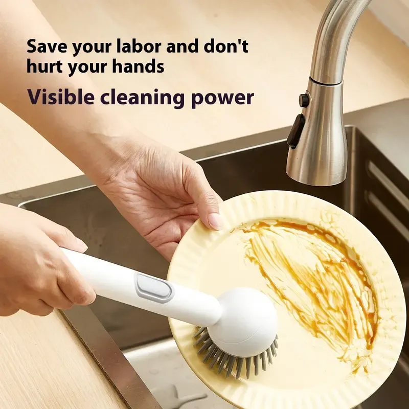 6-in-1 ABS Dish Brush with Soap Detergent Dispenser, Adjustable Angle, Rotatable Scrub Function, Wall Mount - Includes Scouring Pad, Ideal for Sink, Pots, Pans Kitchen Cleaning