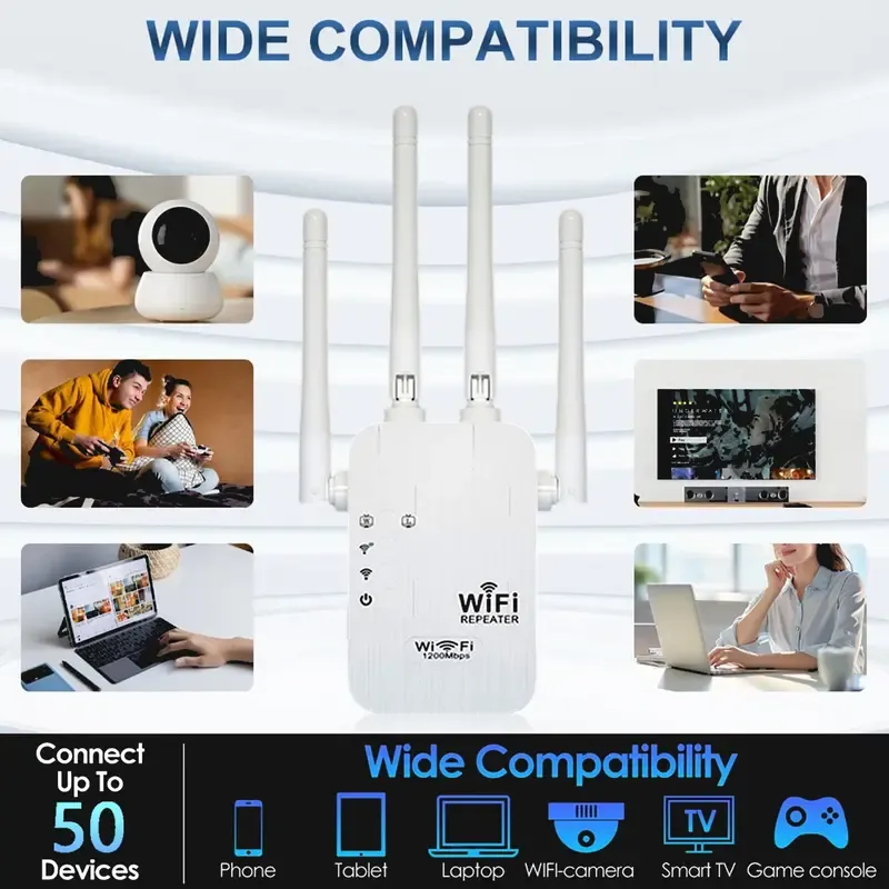 WiFi Extender 2026, AC1200 Dual Band (5GHz 2.4GHz) Signal Booster, Covers 10,000 sq. ft & 50 Devices, Repeater with Ethernet Port for Home, Gifts
