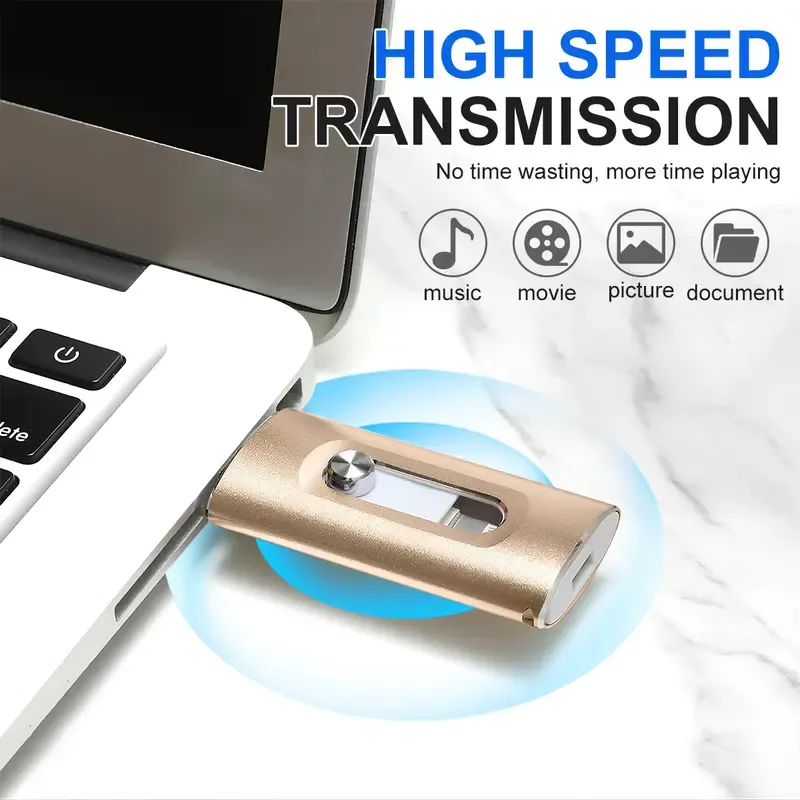 4 in 1 256GB Flash Drive, High-Speed USB 3.0 External Storage for iPhone Android PC Mac, OTG Flash Pen Drive with Free Type-C, High Speed USB Memory Stick iPhone Flash Drive for Photos Videos