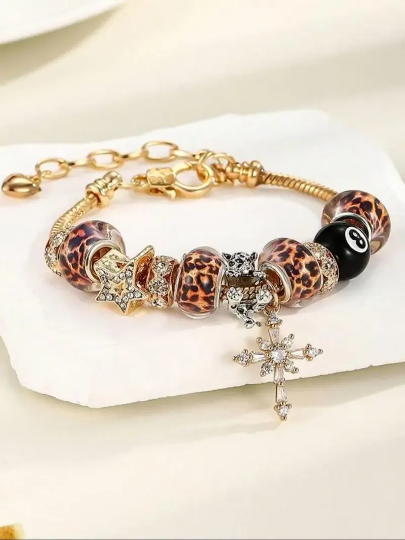 Women's Elegant Leopard Print Bracelet, Trendy Exquisite Braceket, Chic Gorgeous Jewelry As Gift for Girlfriend, Fashionable Bracelet, High Quality Bracelet, Alloy Chain Bracelet